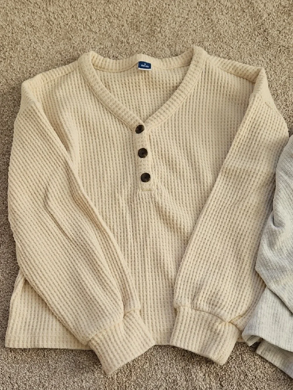 Old Navy Kids Cream Henley Sweater & Light Gray Hooded Top Set